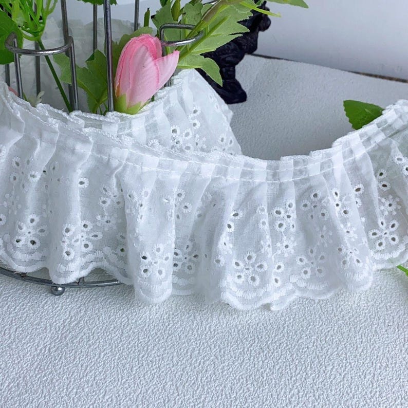 Simple Straight Ruffle Straight/ruffle Cotton Trim, Cute Flower Eyelets Embroidered Trim for ...