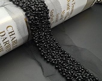 Black Beaded Lace Trim Pearl Beading Lace Trim for Costume Design Wedding Dress Belt Bridal Sash Jewelry Design