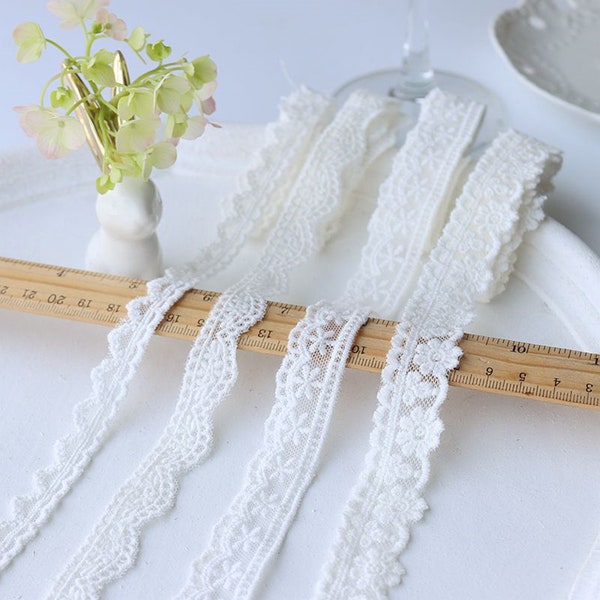 Cotton Lace Trim, Cotton Embroidery Tulle Lace Trim, Narrow Lace Trim, Bridal Lace Trim, Doll Dress Lace, Sash Lace, Gift Wrapping, 2 Yards