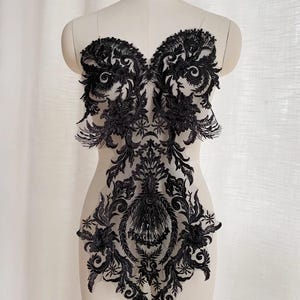 Large Lace Applique, Alencon Lace Applique, Corded Sequins Embroidery Lace Applique, Bridal Bodice Lace, Victoria Embroidered Applique