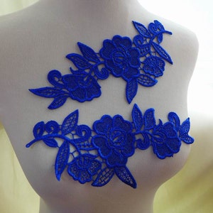 One pair Royal Blue Lace Applique for Wedding Applique, Headband, Dresses, Lace Jewelry