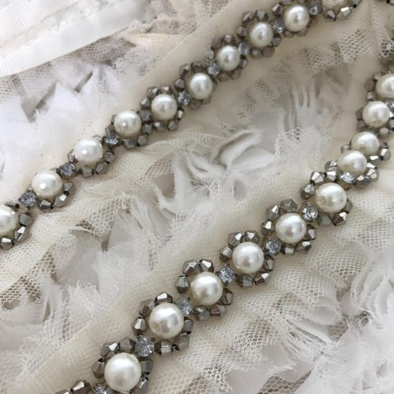 Ivory Beaded Trim for Wedding Ivory Beads Cake Jewelry Costumes Sashes Purses Ivory Hanging Beads Ivory Beaded Trim Beaded Trim
