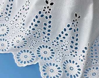 53" Wide Embroidery Cotton Fabric with Eyelet Edge, Off white Cotton Scalloped Borders Fabric Sold By the Yard