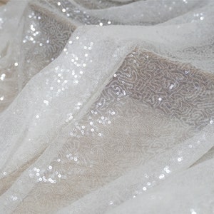 Klare Pailletten Off white Mesh-Spitze-Gewebe, Shinny Pailletten Stoff für Abendkleid, Fotografie-Dekor, Hochzeitskleid, 1 Yard