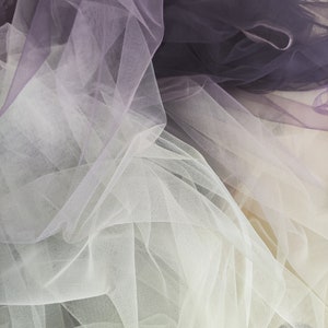 Romantic Purple White Tulle, Dip Dye Tulle Fabric, Ombre Soft Tulle, Bridal Tulle Lace Fabric, Veils, Gloves, Evening Dress Fabrics