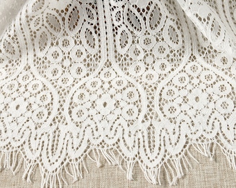 New Chantilly Lace Off white Geometric Pattern Embroidery Lace Eyelash Trim Fabric for Wedding Gowns, Outfits, Bridesmaids Robes