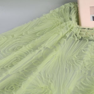 Fresh Green Flower Leaf Embroidered Tulle Mesh Lace Fabric for Birthday Dress, Pageant Dress, Photograph, Garment