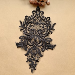 Black Embroidery Lace Applique, Bodice Applique, Bridal Applique for Sewing, Dresses, DIY Craft, Wedding Gown, Veils