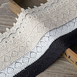 Cotton Lace Trim, Embroidered Crochet Lace, Vintage Lace Trim, Cotton Crochet Lace Trim , Cotton Guipure Lace Trimming