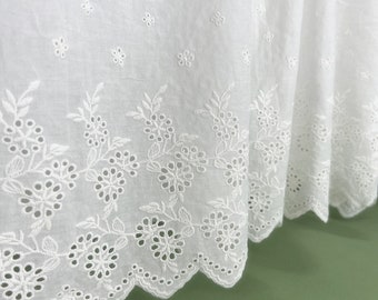 51" Wide Flowers Embroidery Cotton Lace Fabric with Scalloped Edge for Wedding Decor Children's Clothing Tops Skirts 1 yard