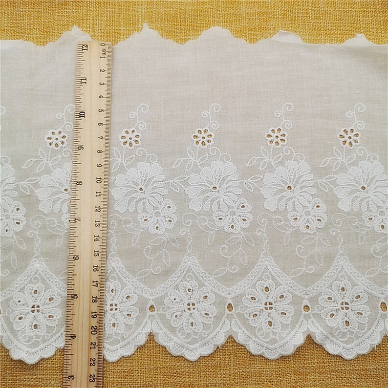 Retro cotton lace trim, off white cotton trim, embroidered floral cotton lace, bridal lace trim, curtain lace, dress edge lace by the yard image 4