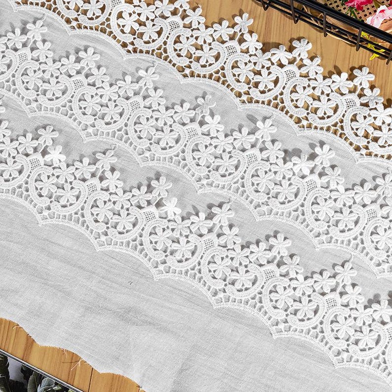 8.66" Wide Black Lace Trim, Crochet Floral Embroidery Cotton Lace Trim, Hollowed Edging Trim for Costume Supplies, Dress Hem, Cuffs image 7