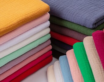 On Sale 23 Colors - 100% Cotton Double Gauze Baby Cotton Muslin Crinkle Dressmaking Plain Dress Fabric Material By the Yard