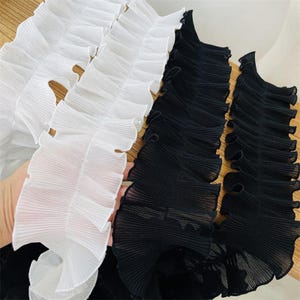 9 CM Breite Rüschenborte, Schwarz Weiß Gefaltete Spitzenborte für Mädchenkleid, Tanzkostüm, Puppenkleid, Kissenbezug, Vorhang, Tutu Röcke Kleid