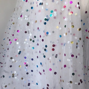 Off white Tulle Fabric, Rainbow Polka Dots Tulle Fabric, Colorful Polka Dots Mesh Tulle Fabric for Tutu Dress, Wedding Gown, Veils imagem 10