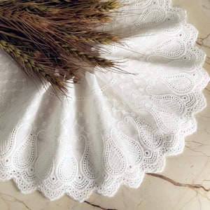 Embroidery Cotton Lace Trim in Off white, Eyelet Cotton Edge Trim, Bridal Lace Trim, Cotton Lace Trim for Baby Dress Costume DIY, 2 Yards