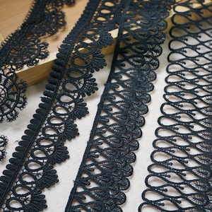 2 Yards Black Lace Trim Venice Guipure Lace Trim Hollow Floral Lace Trim for Millinery, Dress Hem, Cuffs