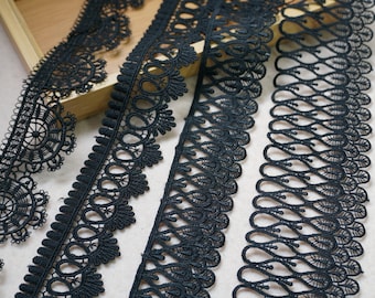 2 Yards Black Lace Trim Venice Guipure Lace Trim Hollow Floral Lace Trim for Millinery, Dress Hem, Cuffs