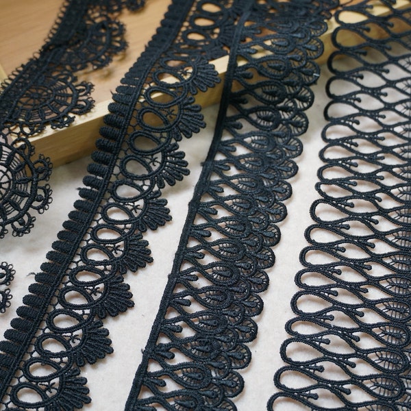 2 Yards Black Lace Trim Venice Guipure Lace Trim Hollow Floral Lace Trim for Millinery, Dress Hem, Cuffs