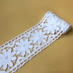 2 Yards Daisy Floral Embroidery Cotton Lace Trim Off white Cotton Lace for Headband, Dress Decor, Costume, Belts, Garments Crafts Sewing