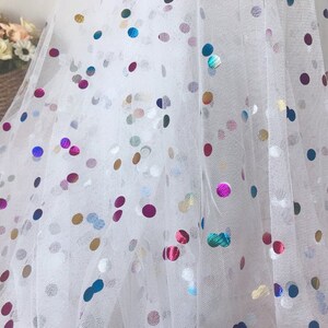Off white Tulle Fabric, Rainbow Polka Dots Tulle Fabric, Colorful Polka Dots Mesh Tulle Fabric for Tutu Dress, Wedding Gown, Veils image 9