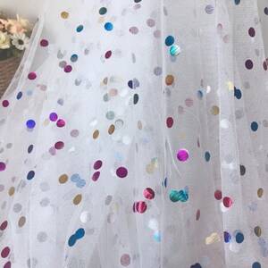 Off white Tulle Fabric, Rainbow Polka Dots Tulle Fabric, Colorful Polka Dots Mesh Tulle Fabric for Tutu Dress, Wedding Gown, Veils imagem 9