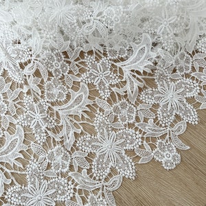 Delicate Flowers Guipure Lace Fabric, Embroidery Off white Guipure Fabric for Boho Dress, Bridal Dress, Costume Design