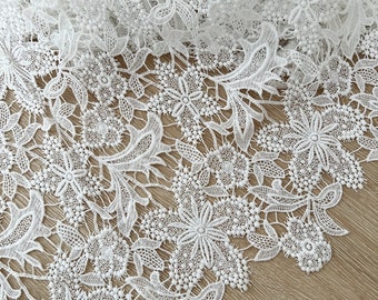 Delicate Flowers Guipure Lace Fabric, Embroidery Off white Guipure Fabric for Boho Dress, Bridal Dress, Costume Design