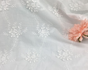 Cotton Lace Fabric with 3D Flowers, Cotton Embroidered Lace Fabric, Off White Cotton 3D Floral Embroidered Wedding Fabric