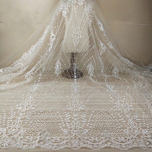 Vintage Embroidered Lace Fabric Wedding Dress Fabric Bridal Lace Fabric With Exquisite Embroidery 51“ Width By The Yard