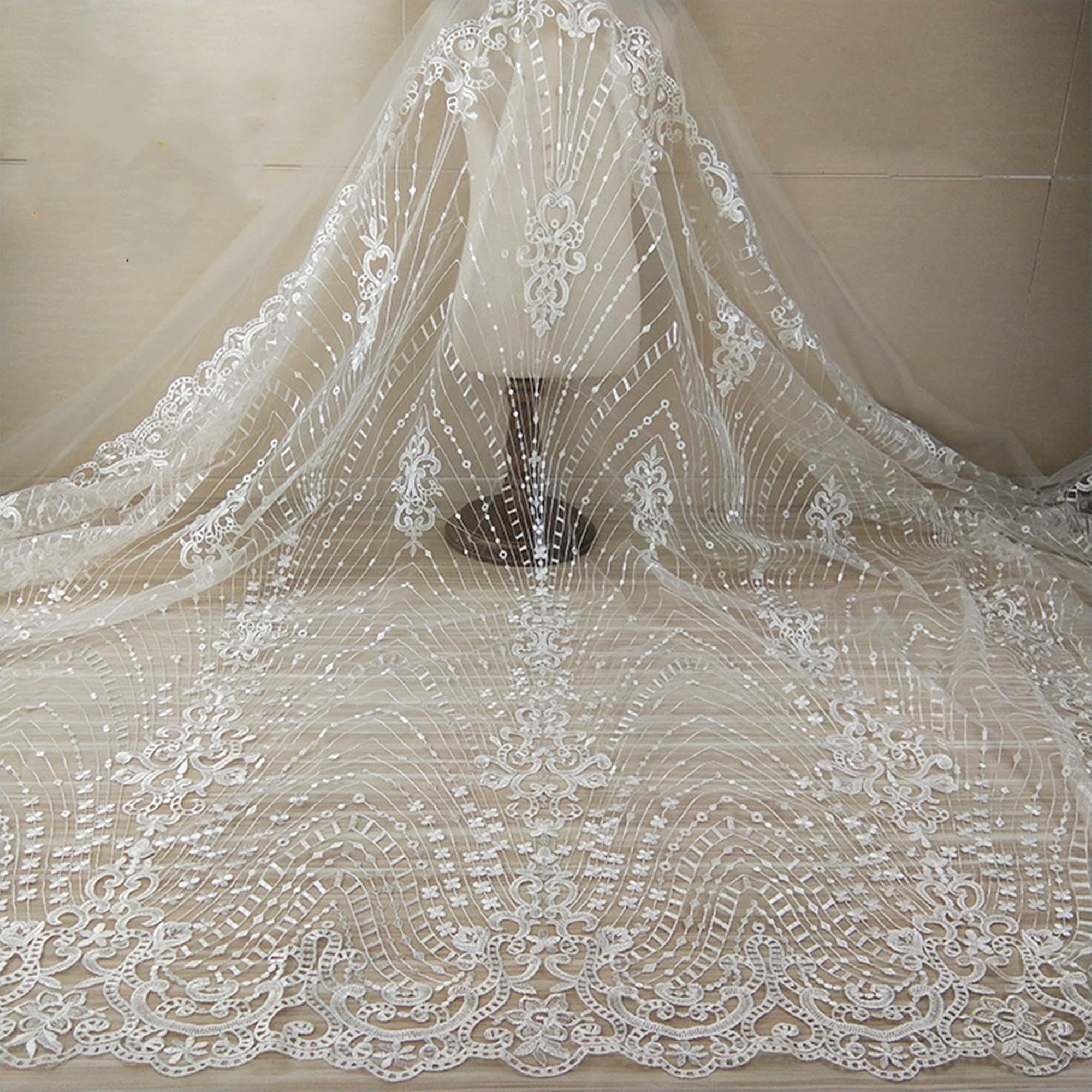 Vintage Embroidered Lace Fabric Wedding Dress Fabric Bridal
