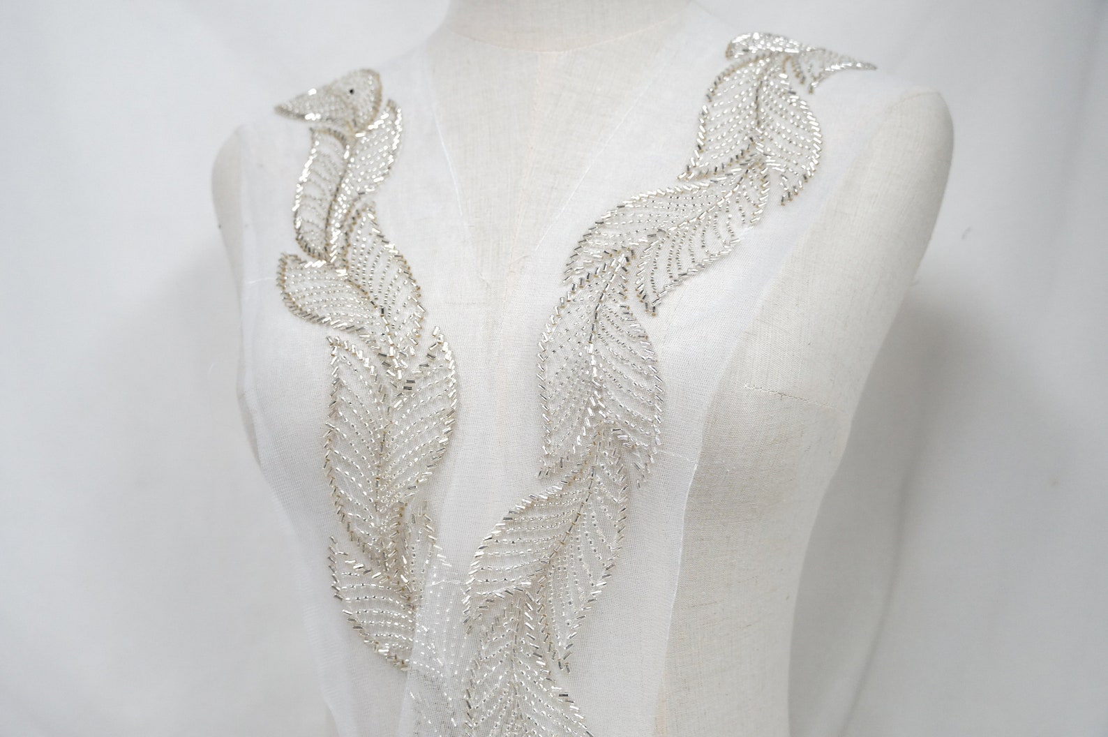 Luxury Silver Beaded Lace Trim Beaded Leaf Pattern Lace Trim Etsy