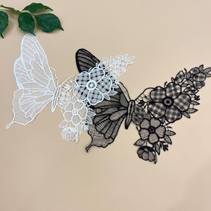 Hollowed Embroidery Butterfly Applique, Black White Lace Butterfly Patch for Costume Design, Dress, Party Gown, Crafts Sewing Accessories