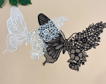 Hollowed Embroidery Butterfly Applique, Black White Lace Butterfly Patch for Costume Design, Dress, Party Gown, Crafts Sewing Accessories