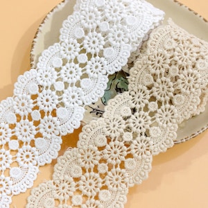 Cotton Lace Trim, Vintage Style Lace Trim, Cotton Guipure Trim Lace with Hollow out Floral Dots, Cotton Trim Sold By the Yard