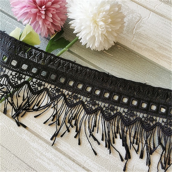 Black Lace Trim, Irregular Tassel Lace Trim, Fringe Lace Trimming for  Weddings, Sash, Dresses Design, Curtain Lace 