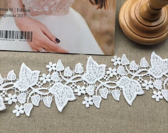 Venice Lace Trim, White Beautiful Leaf Pattern Trim For Wedding Dress, Skirt Sleeve, Dress Decoration, lace collar, Wedding Veil Hem