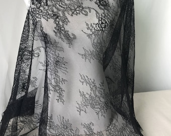 Lace Trim, Black Lace Trim, Black Chantilly Lace, Black Eyelash Lace, Floral Embroidery Lace Trim, Bridal Sash Lace Trimming 3 Meters