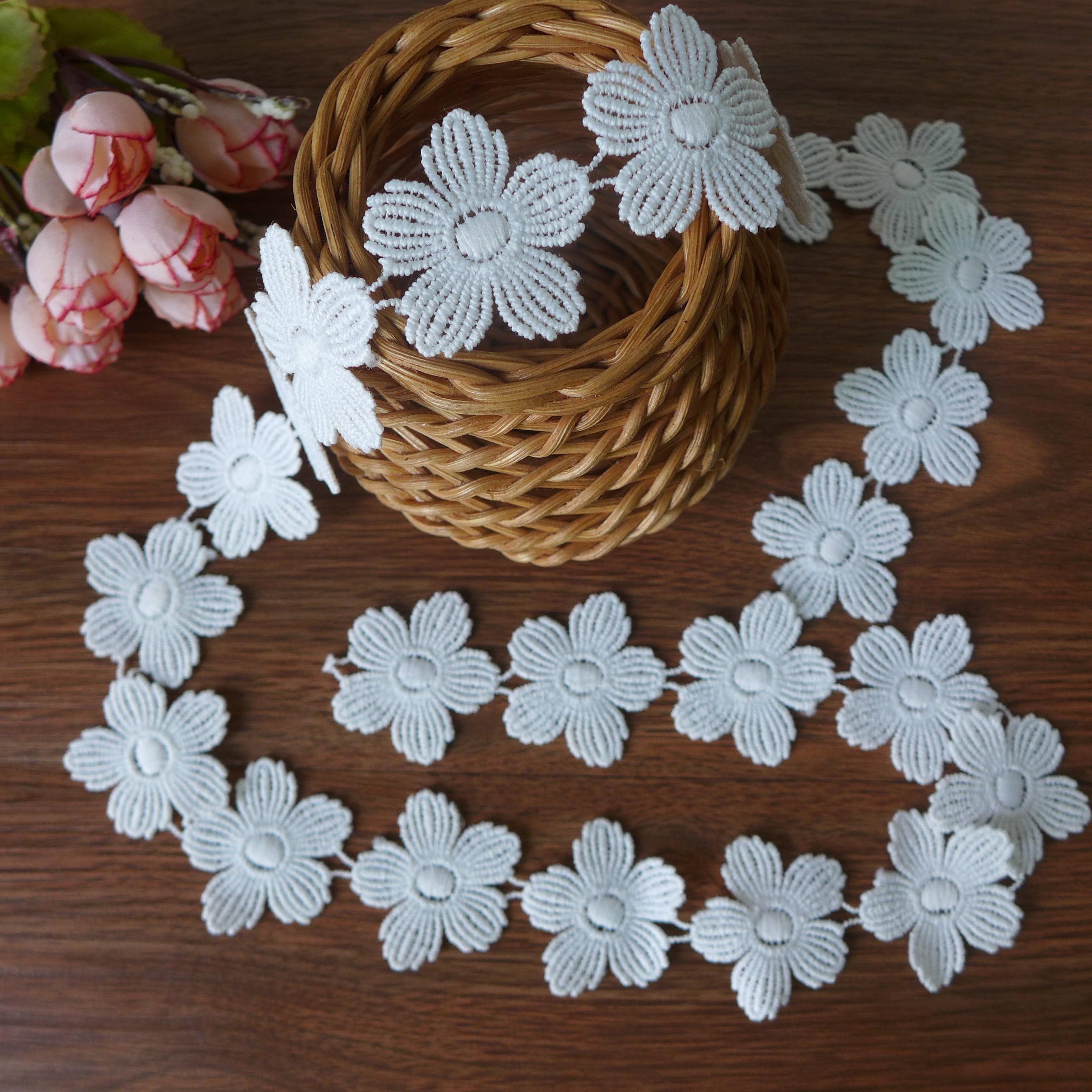 3D Petal Flower Lace Trim White Lace Fabric Trim Bridal Etsy