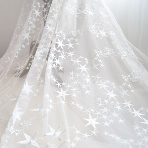 Beautiful Off White Star Print Lace Fabric, Embroidery Lace Fabric, Tulle Lace Wedding Lace Fabric