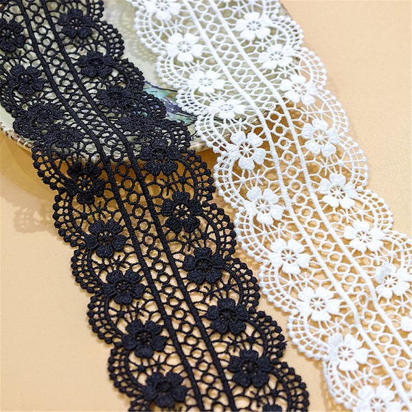 Superbe 2.7 " Large Blanc / Noir Guipure Fleur Dentelle Trim Hollow Out Floral Venice Lace for DIY Crafts Bridal Couture Fournitures