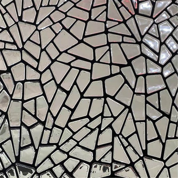 1 Yard Mirror Silver Sequin Fabric, Irregular Geometric Metallic Fabric, Velvet Fabric, Fashion Dress Fabric, Prom Party Dress Fabric