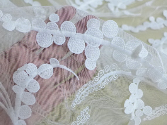 Tissu Dentelle Brodée Florale Pour Mariage Et Loisirs Créatifs - 1 Mètre, Largeur 117-150cm