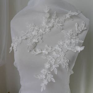 Alencon Lace Applique In Ivory Leaf Corded Bridal Applique Lace Wedding Gown Appliques By One Pair