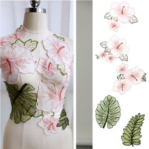 1 SET Floral Lace Applique, Organza Lace Applique, Leaf lace, Floral Patch, Floral Applique Patch for Headpiece, Decoration, Dress, Gown