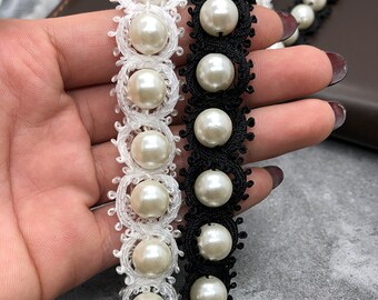 Beaded Lace Trim, Beaded Ribbon, Pearl Lace Trim, Pearl Lace Ribbon, Pearl Beaded Trim for Sash, Belt, Strap, Veil, Clothes DIY