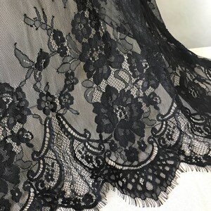 Black Chantilly Fabric Scalloped Edged Eyelash Lace Fabric - Etsy