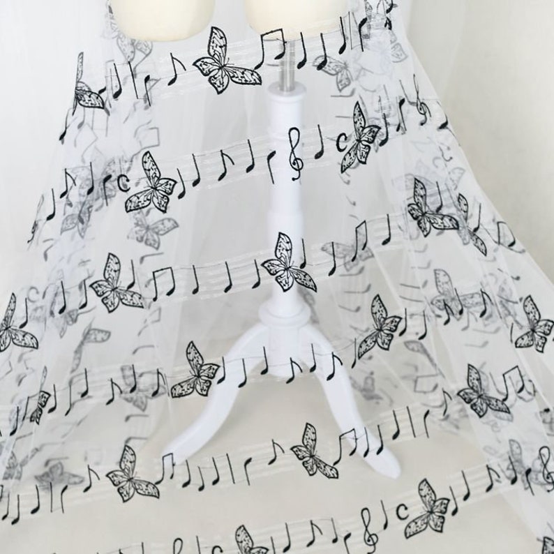 Embroidered Butterfly Tulle Fabric Music Note Embroidered Etsy