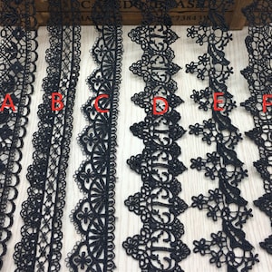Schwarze Spitzenbesatz, Venedig-Spitzenbesatz, Kleid-Spitze, ausgebogte Spitze für Strumpfbänder, Spitzen-Halsband, Stirnbänder, Röcke, Puppenkleid, 14 Meter