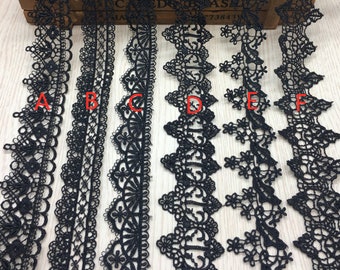 Black Lace Trim, Venice Lace Trim, Dress Lace, Scalloped Lace for Garters, Lace Choker, Headbands, Skirts, Doll Dress, Sold by 14 yards